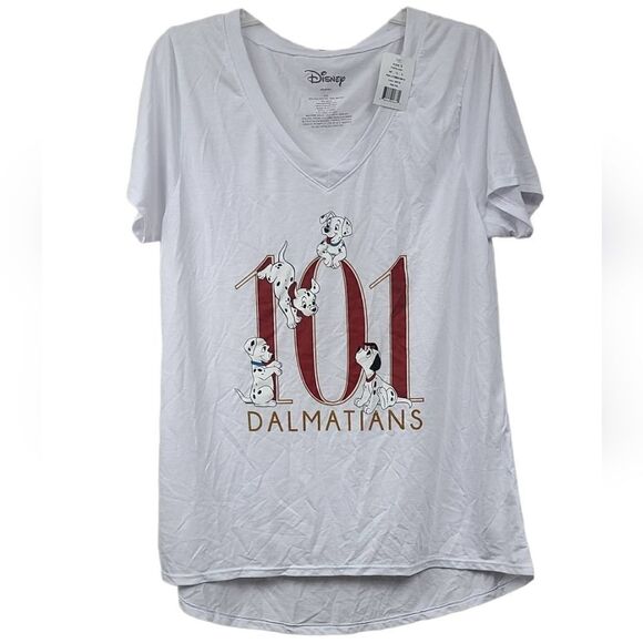 Disney NWT 101 Dalmatians Junior's XXL/15 Top V-Neck T-Shirt White Graphic Tee - Picture 1 of 6